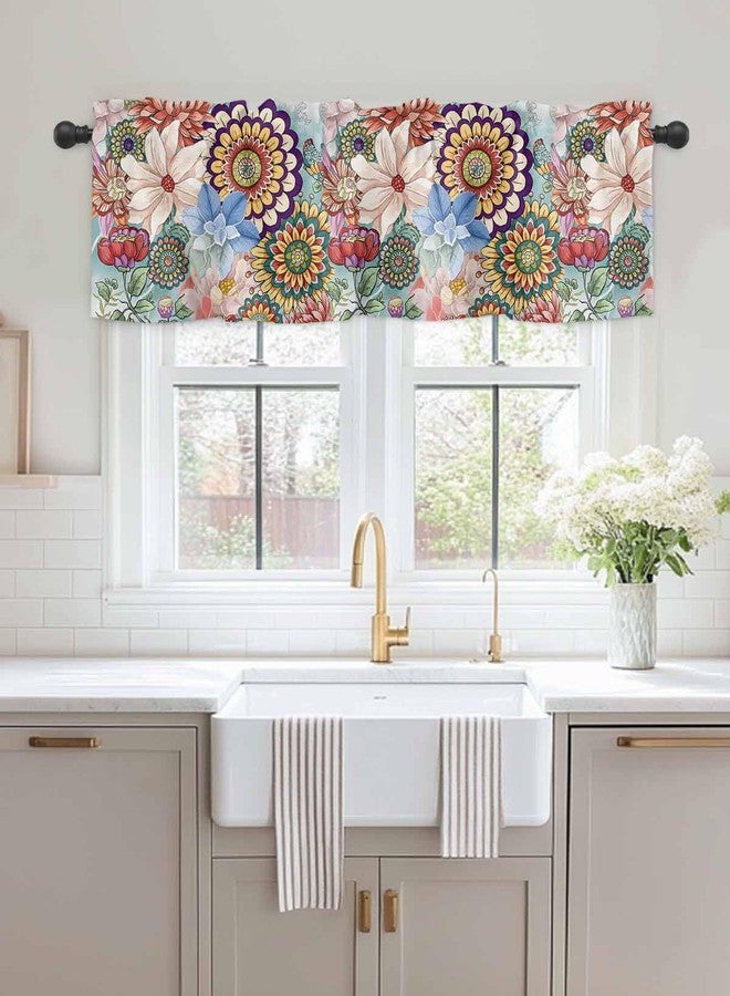 LooPoP Valance for Windows Bohemian Floral Curtains Valances Boho Flowers Colorful Plant Short Curtains Rod Pocket Window Treatment for Kitchen Living Room Bedroom Bathroom Cafe Decor 1 Panel 54x18 Inch - Image 2